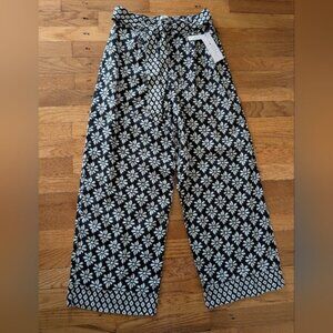 NWT Rachel Zoe 100% Linen Black & White Floral Pants